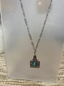 Turquoise Cow Tag Necklace