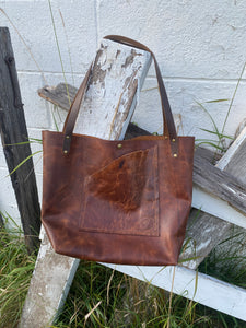 Brown Weathered Leather Tote Bag