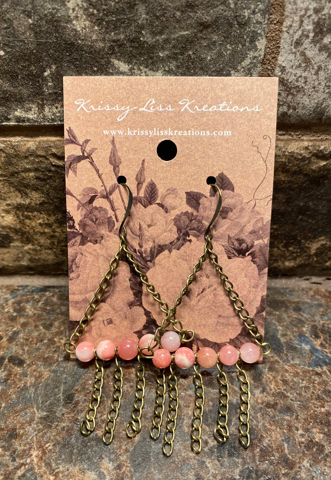 Light Pink Bead and Chain Earrings
