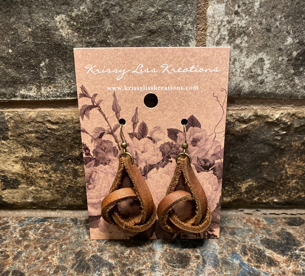 Brown Leather Loose Knot Earrings