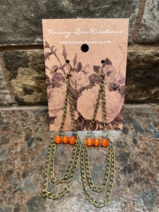 Orange Bead and Chains Earrings