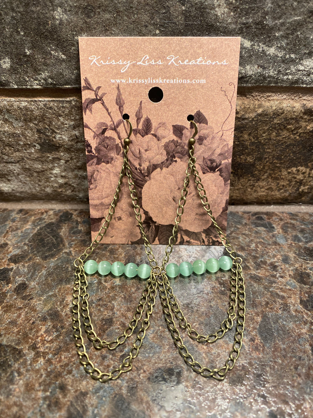 Light Green Beads and Chains Earrings