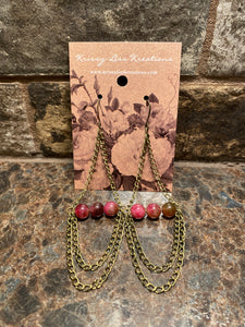 Pink Bead and Chain Earrings