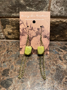 Green Bead and Chain Earrings