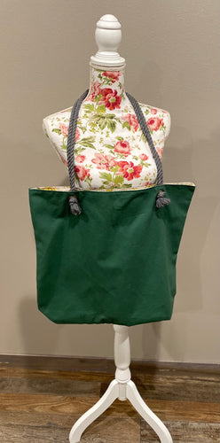 Green Shoulder Bag with Grey Straps
