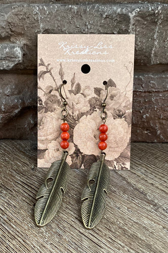 Leaf and Red Bead Earrings