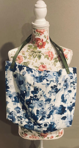 Large Blue & White Bag with Green Straps