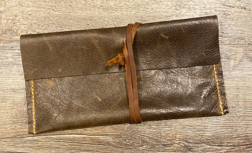 Small Dark Brown Weathered Leather Clutch Purse