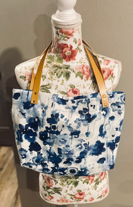 Blue & White Bag with Tan Straps