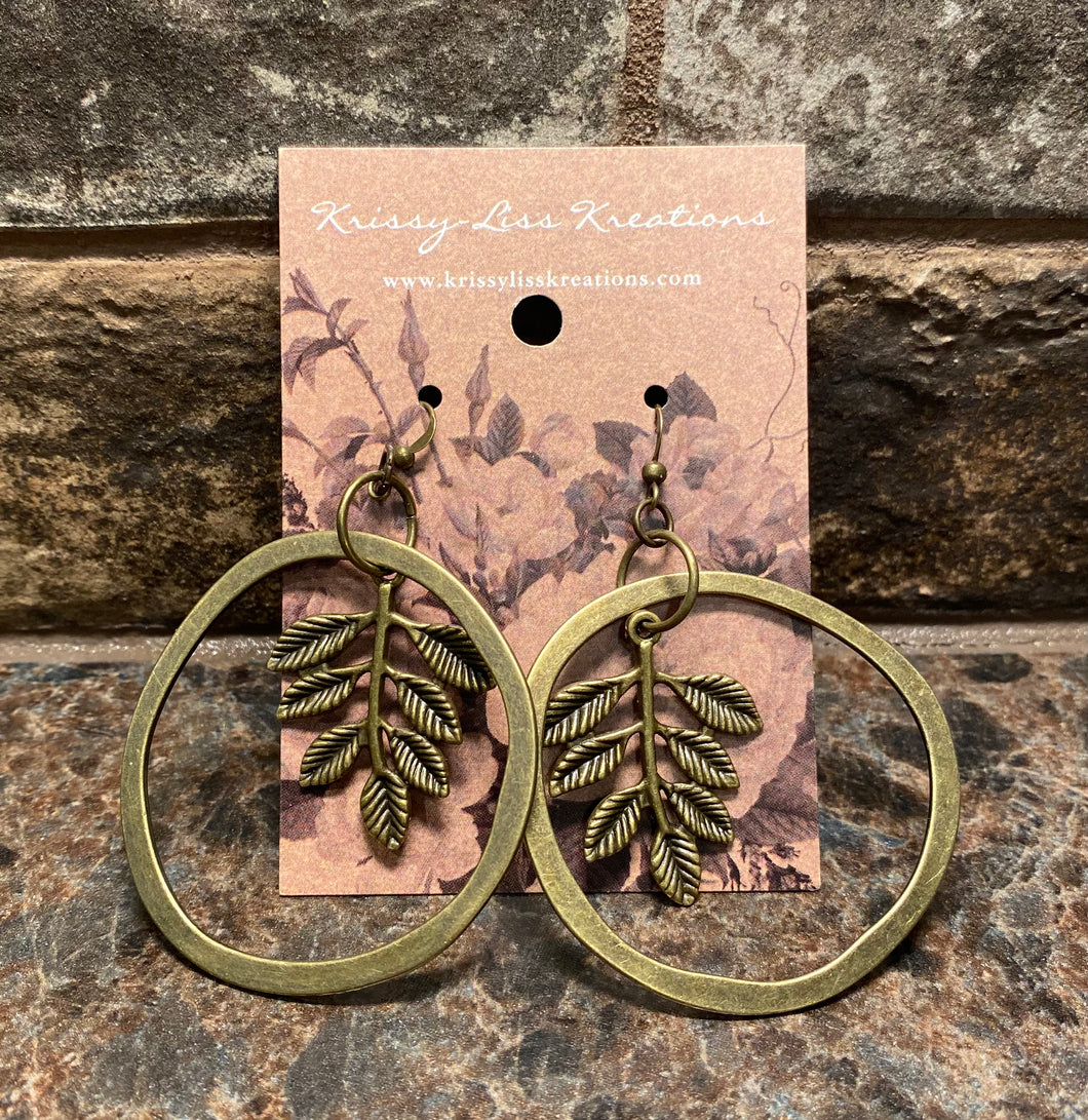 Brass Circle Leaf Earrings