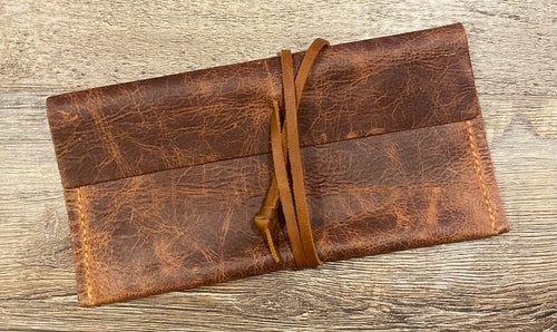 Small Weathered Brown Leather Clutch Purse