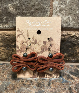 Black Bead & Brown Leather Swirl Earrings
