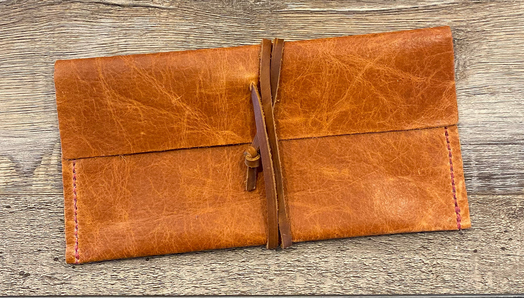 Small Light Brown Weathered Leather Clutch Purse