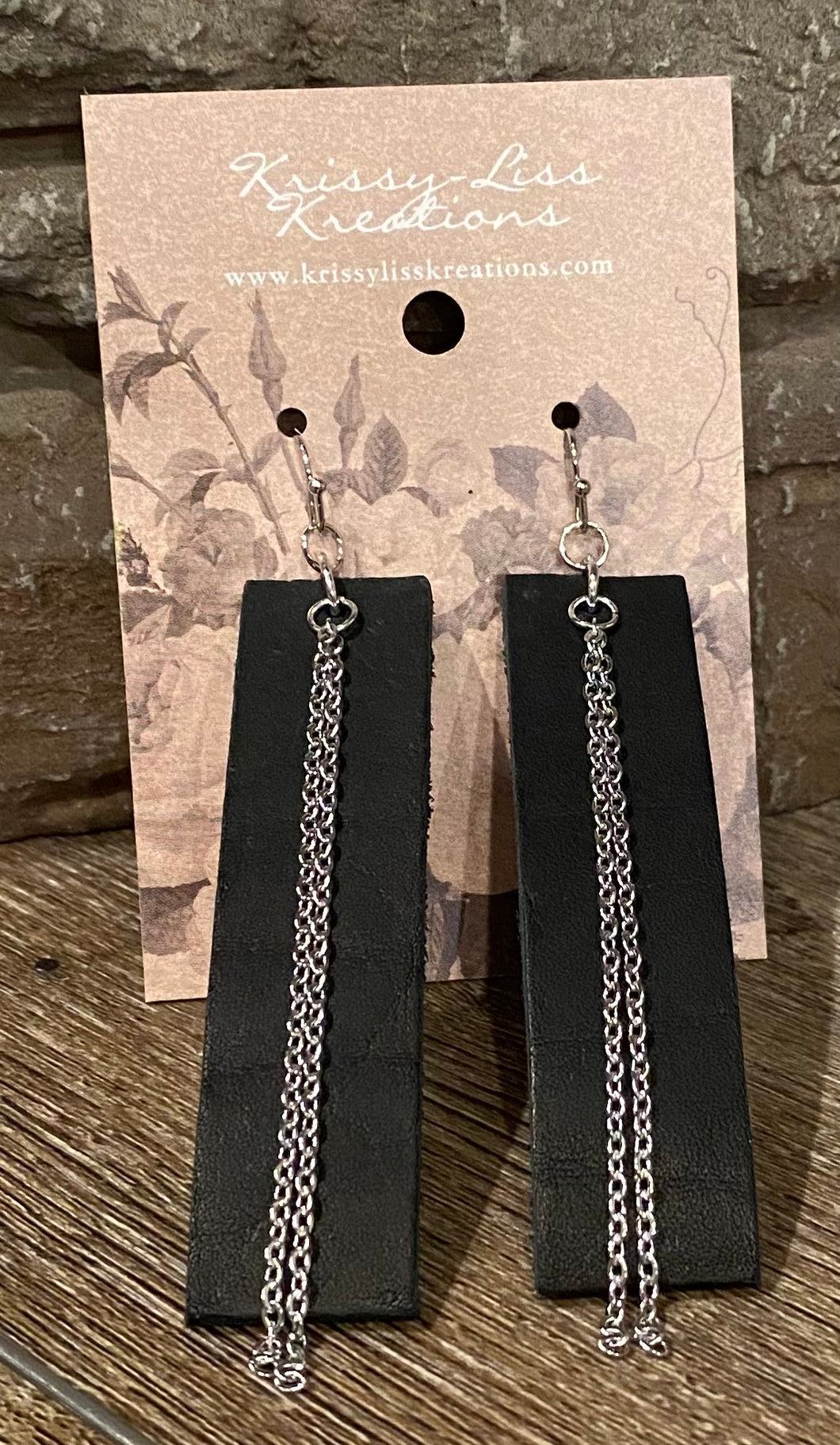 Black Leather and Chains Earrings