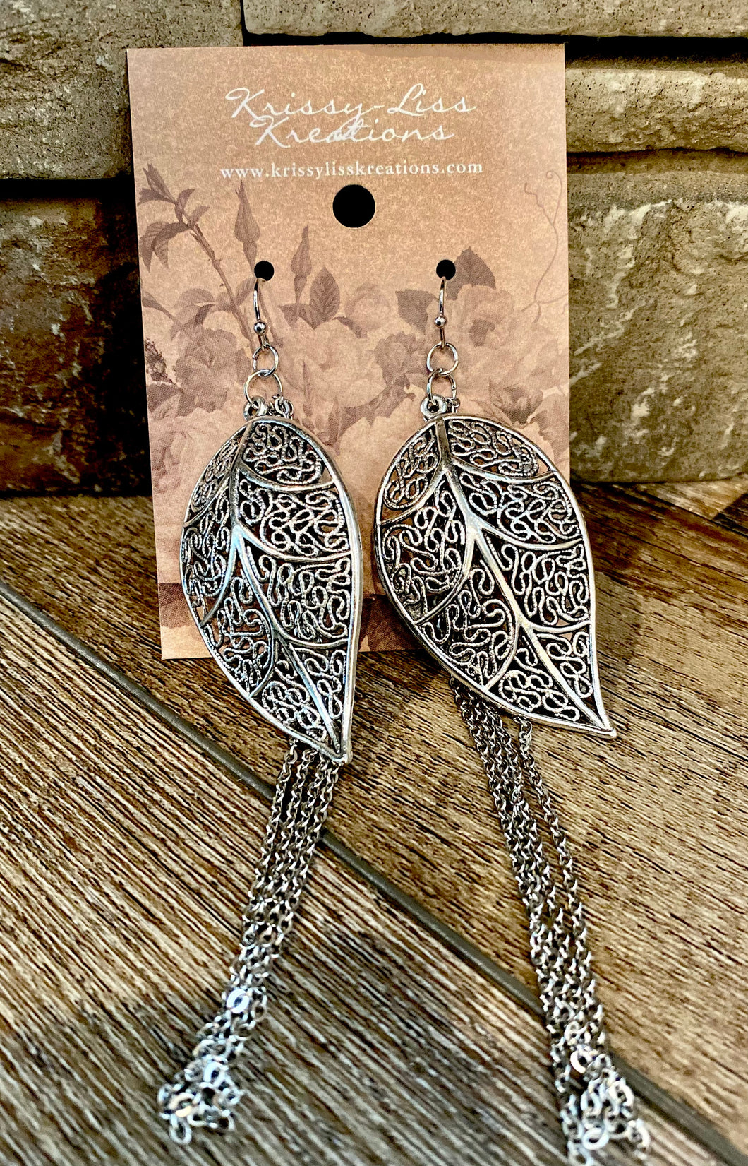 Silver Leaf and Chains Earrings